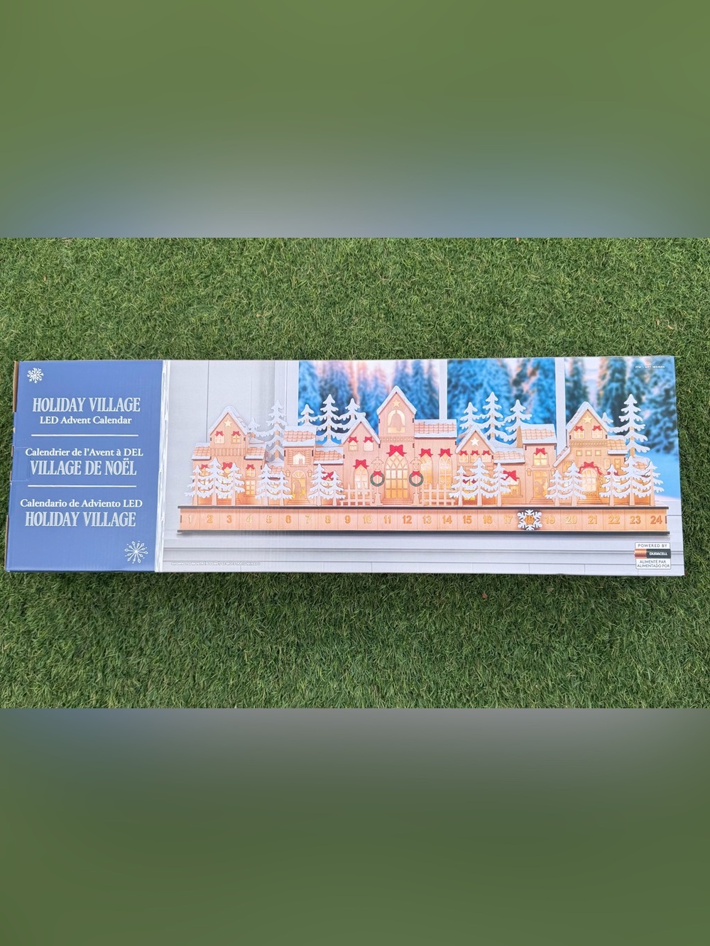 Holiday Wooden Village LED Advent Calendar, 30"x4"x8" Christmas New